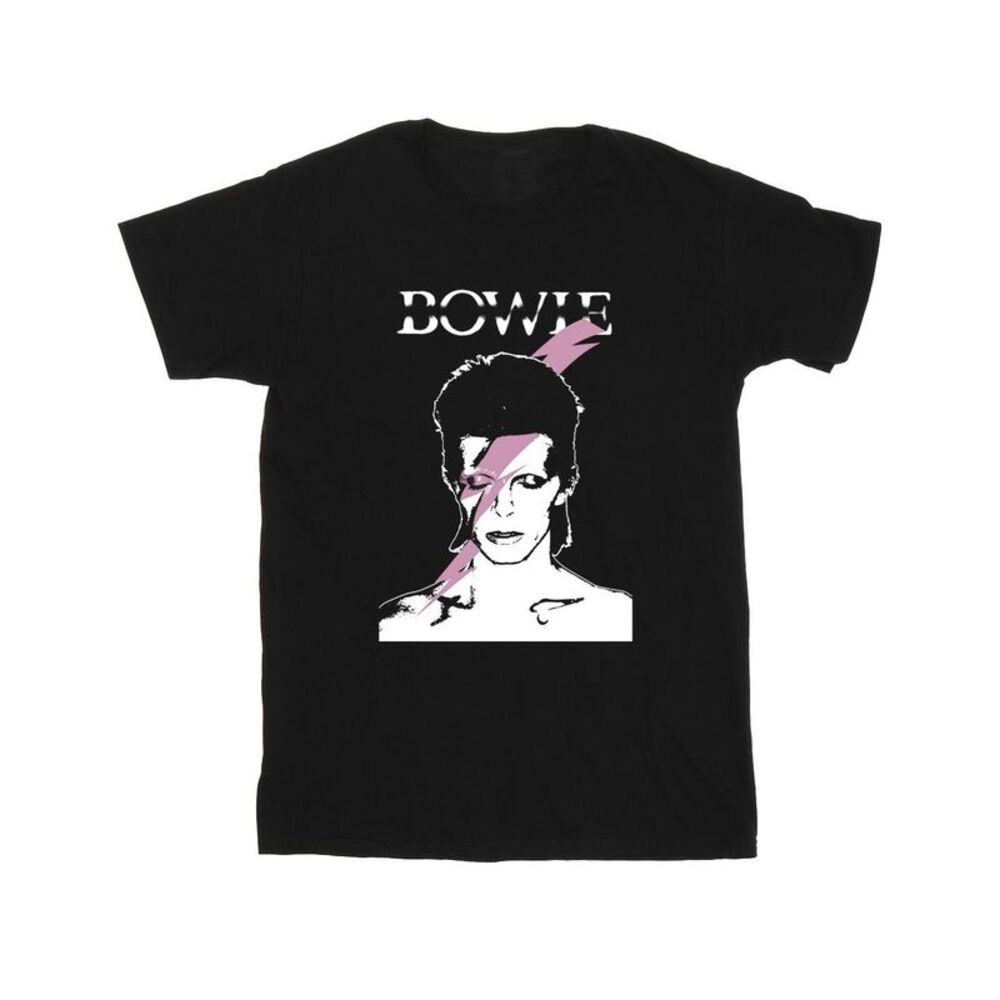 David Bowie Girls Pink Flash Cotton T-Shirt / Black
